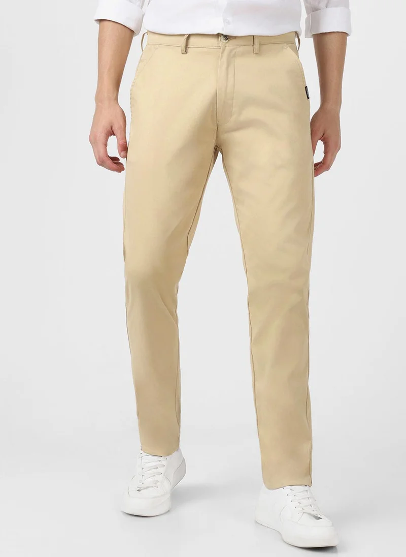 أوربانو فاشن Urbano Fashion Men's Beige Cotton Slim Fit Casual Chinos Trousers Stretch